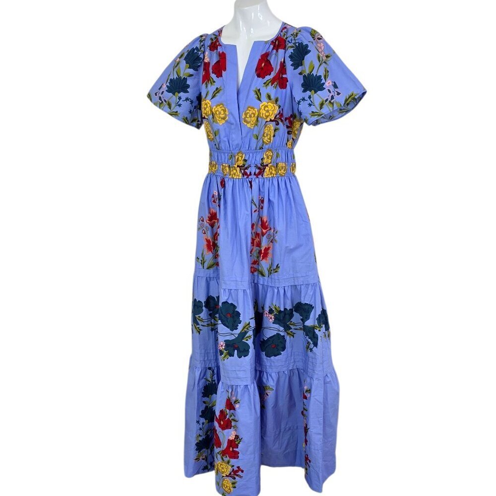 Anthropologie The Somerset Maxi Dress, V-Neck, Cotton, Smocked Waist, Floral, XS - Picture 3 of 7